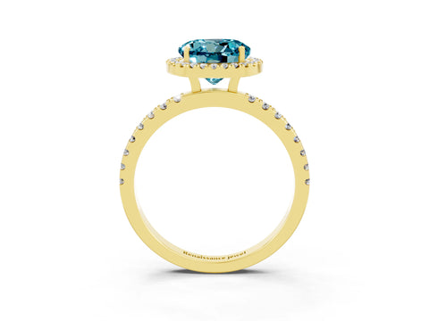 Yellow gold Round Cut Halo Diamond Pave Band with Prong Setting_3