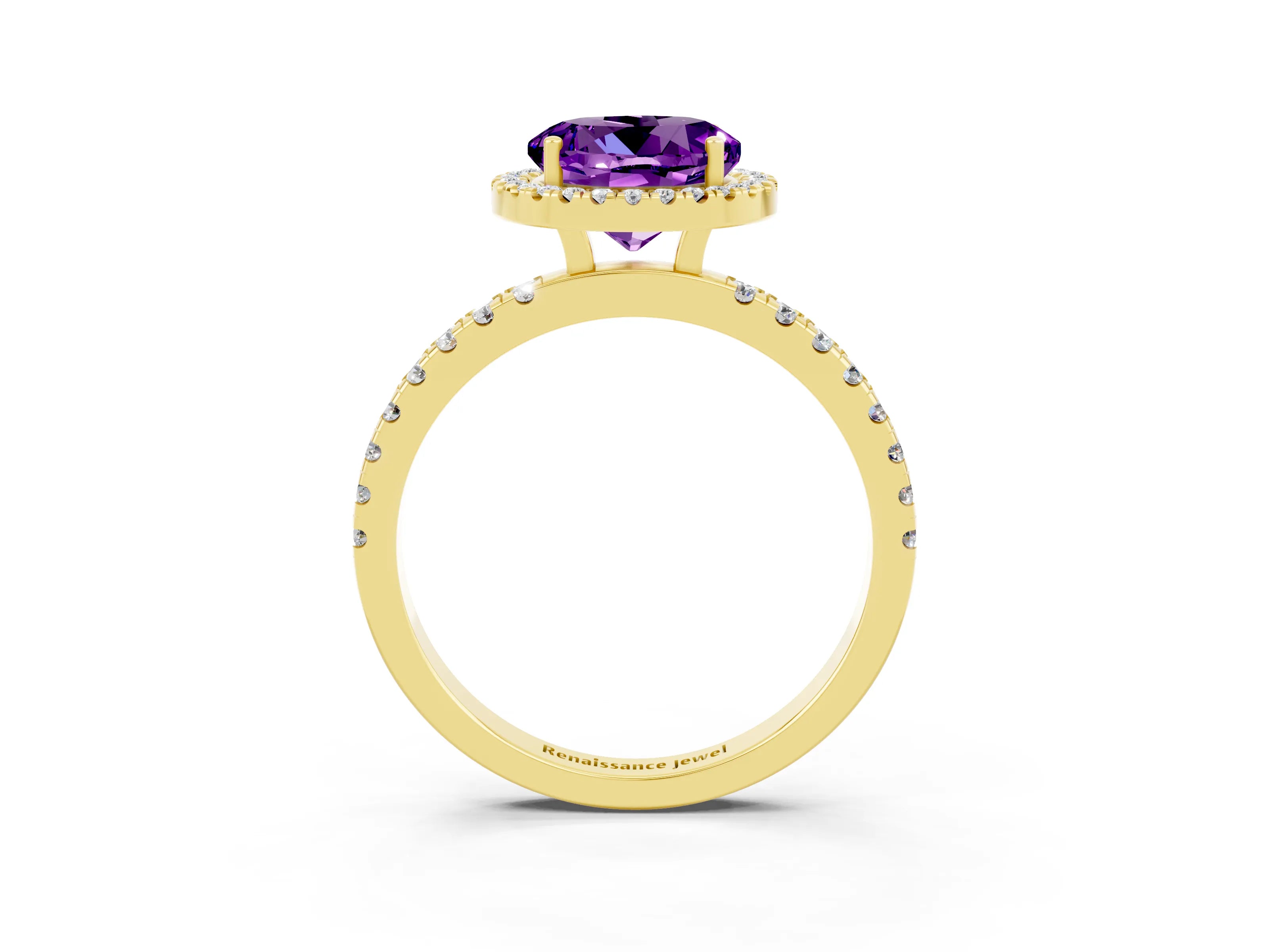 Yellow gold Round Cut Halo Diamond Pave Band with Prong Setting_3