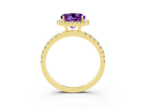 Yellow gold Round Cut Halo Diamond Pave Band with Prong Setting_3