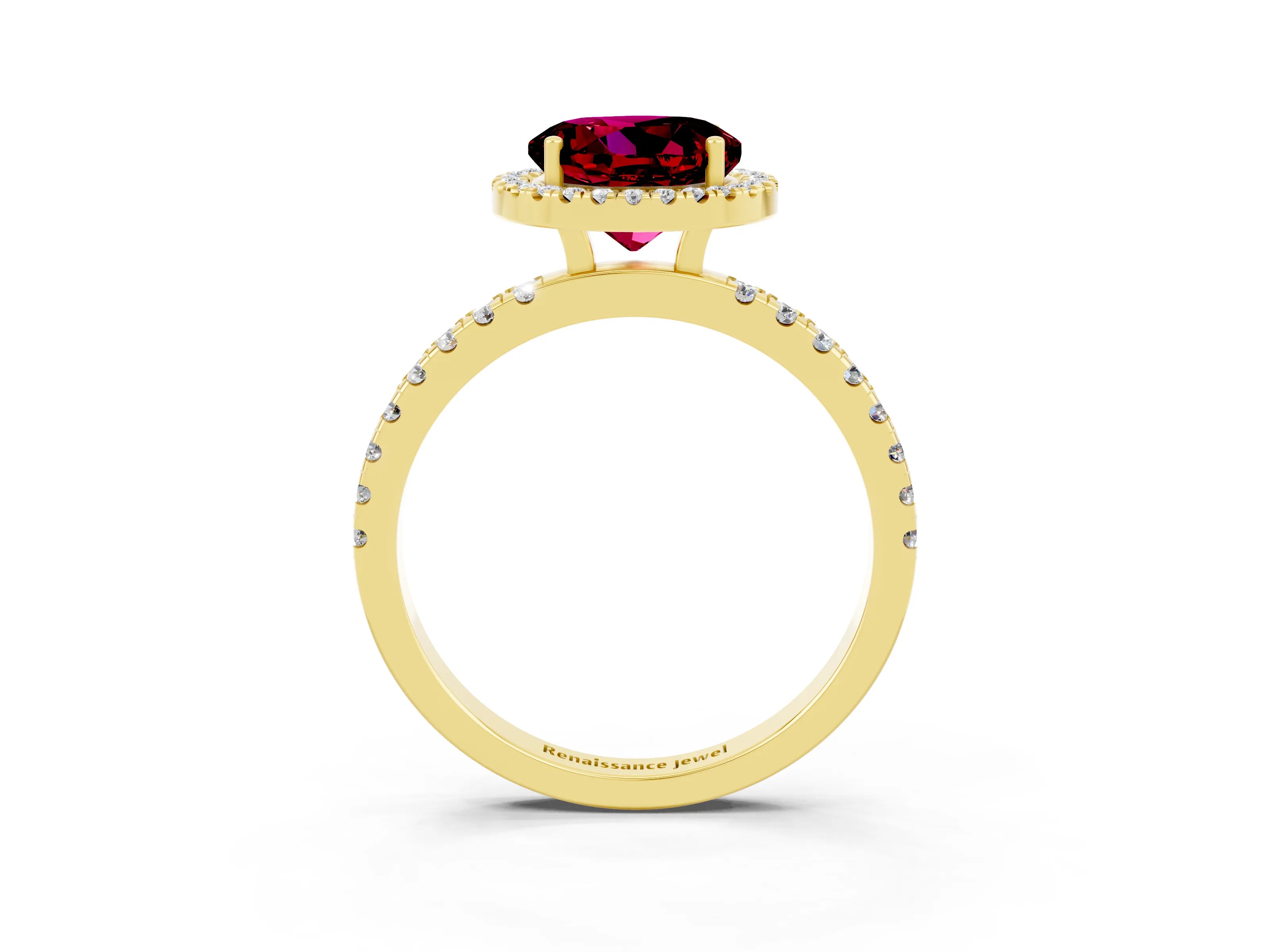 Yellow gold Round Cut Halo Diamond Pave Band with Prong Setting_3