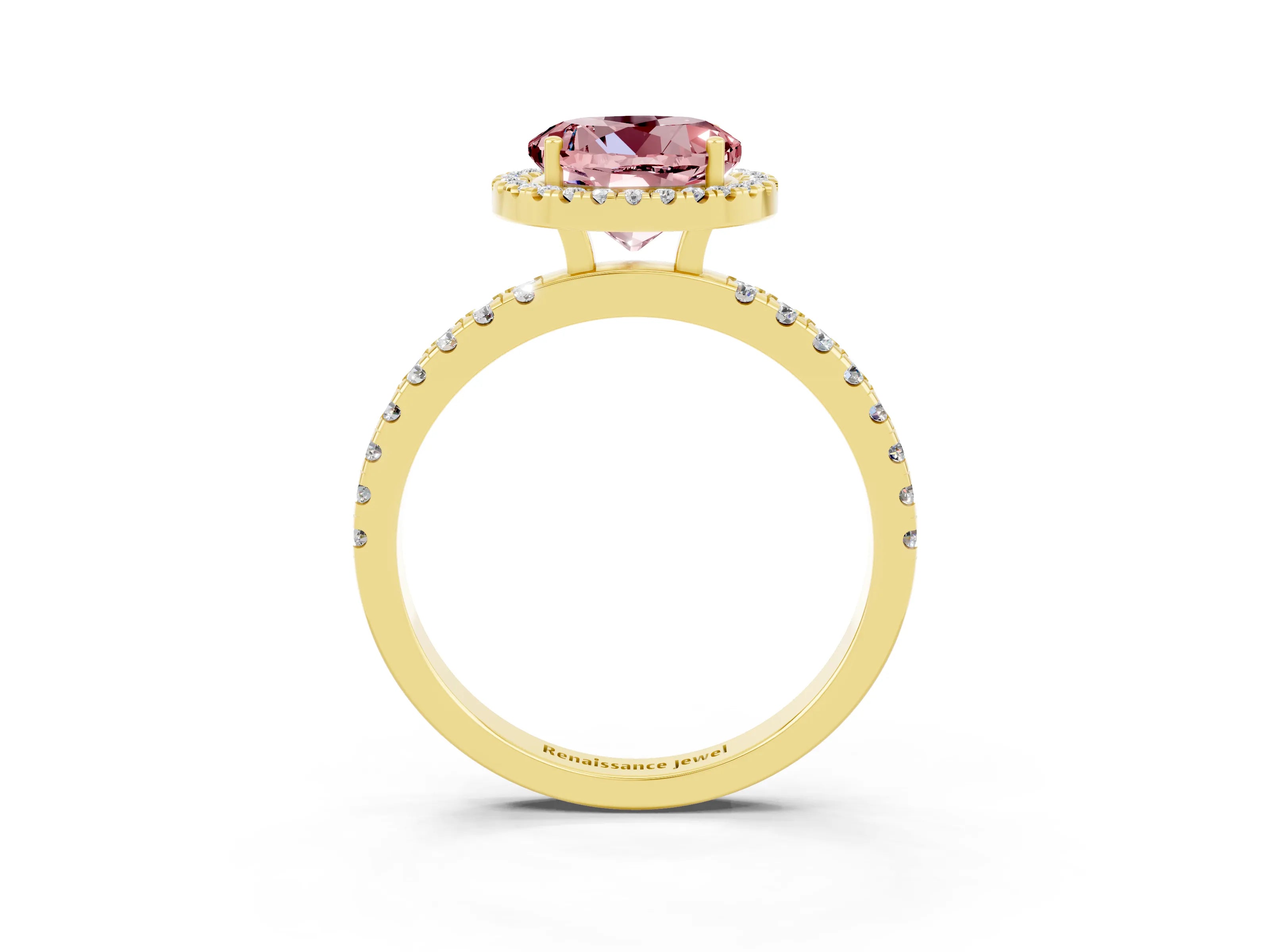 Yellow gold Round Cut Halo Diamond Pave Band with Prong Setting_3