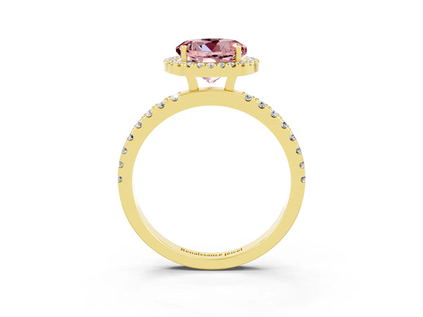 Yellow gold Round Cut Halo Diamond Pave Band with Prong Setting