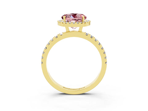 Yellow gold Round Cut Halo Diamond Pave Band with Prong Setting_3
