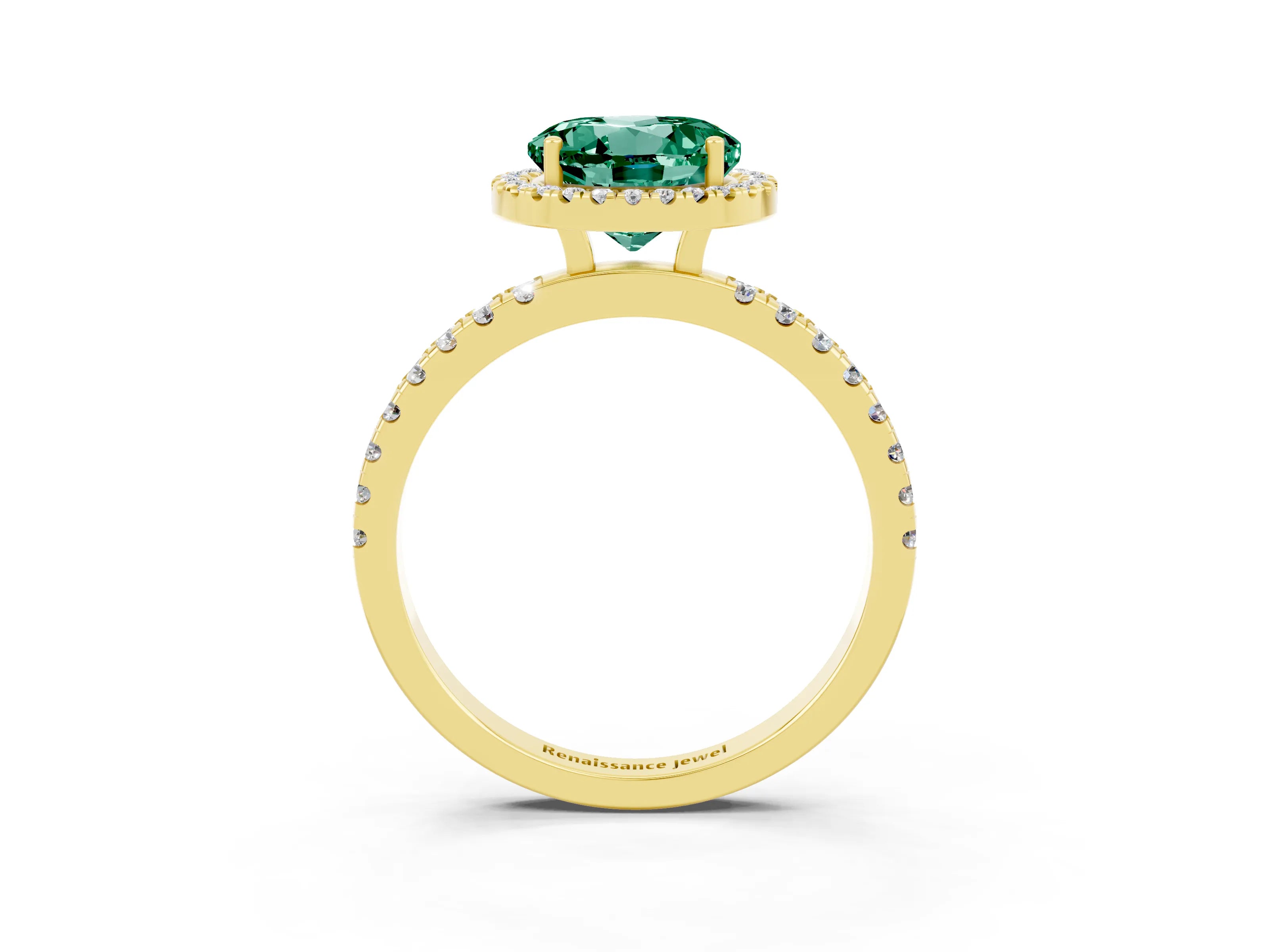 Yellow gold Round Cut Halo Diamond Pave Band with Prong Setting_3