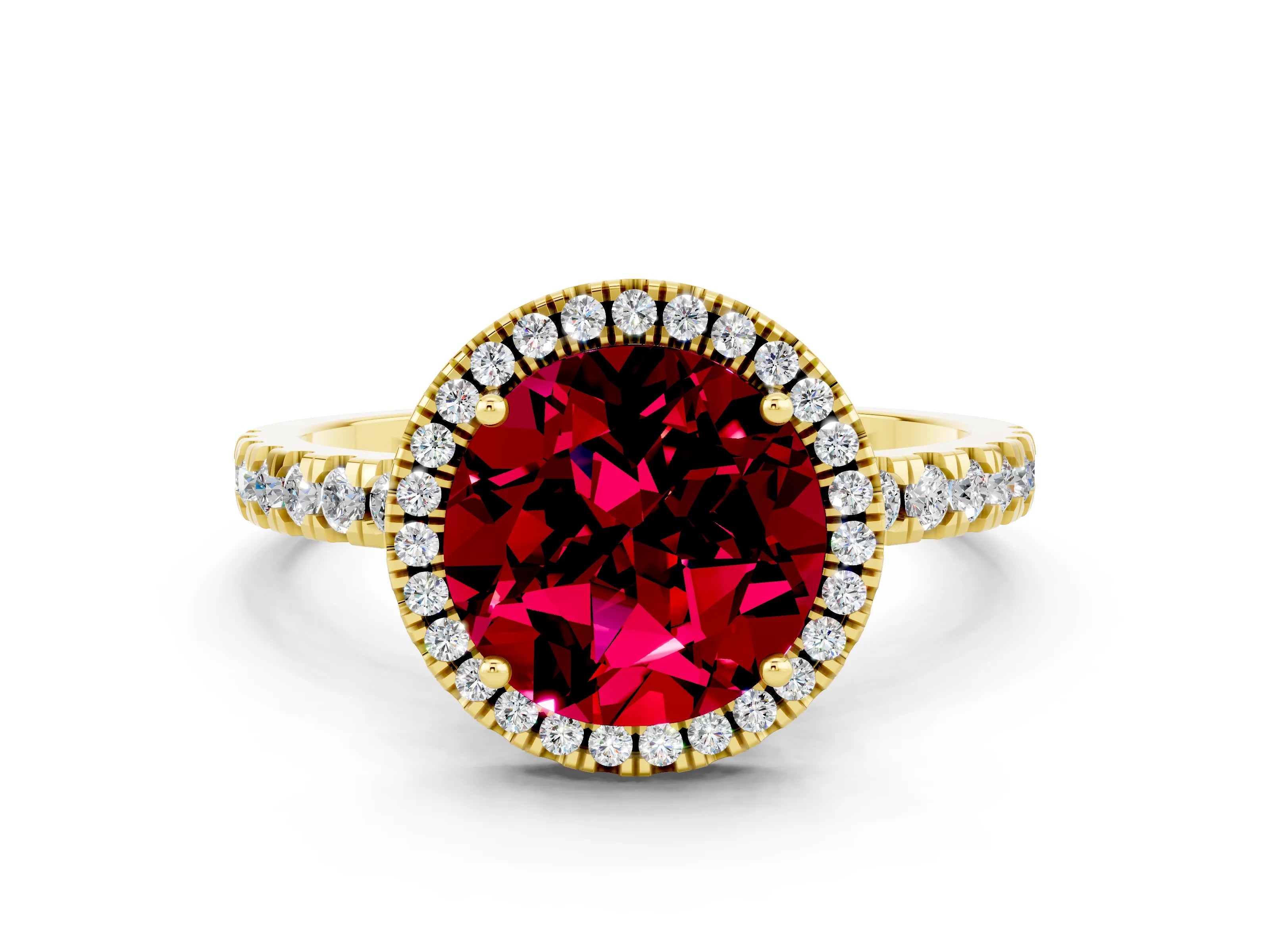 Yellow gold Round Cut Halo Diamond Pave Band with Prong Setting