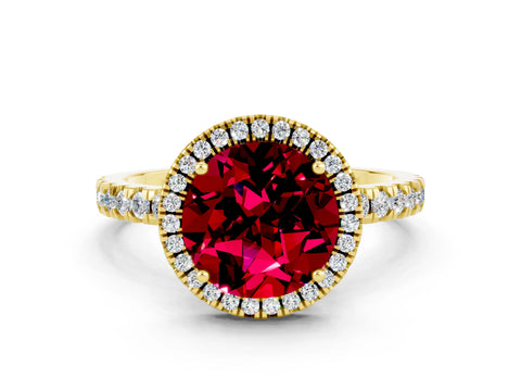 Yellow gold Round Cut Halo Diamond Pave Band with Prong Setting