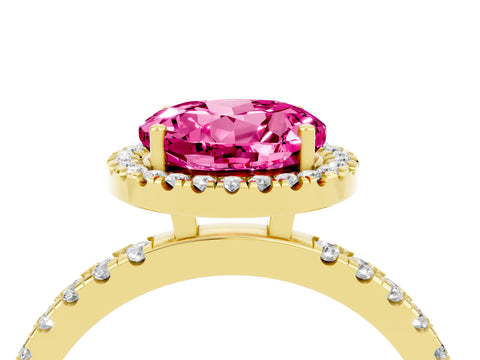 Yellow gold Round Cut Halo Diamond Pave Band with Prong Setting_4