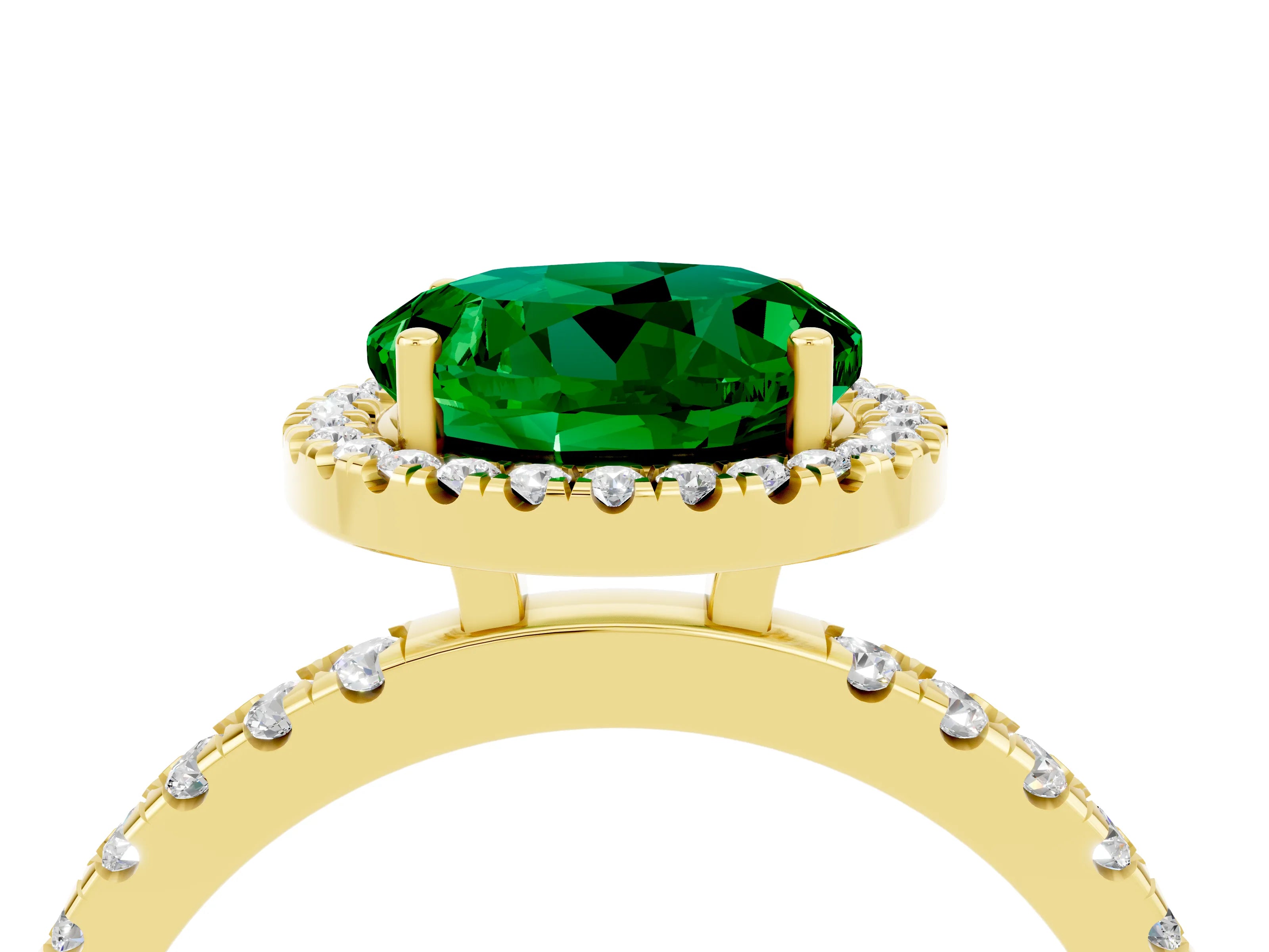 Yellow gold Round Cut Halo Diamond Pave Band with Prong Setting_4