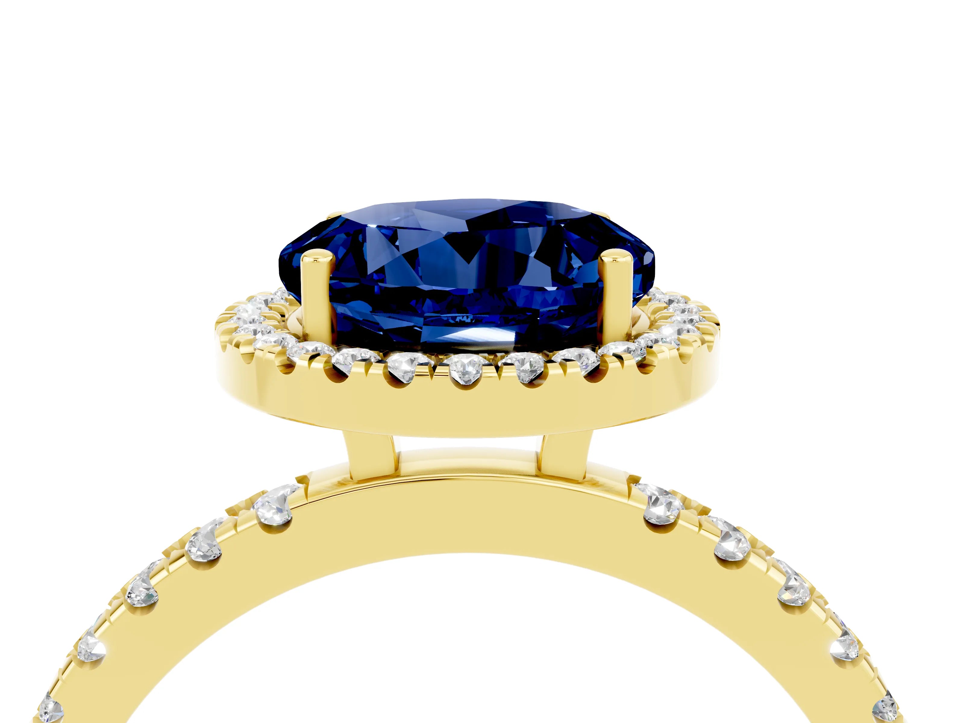 Yellow gold Round Cut Halo Diamond Pave Band with Prong Setting_4