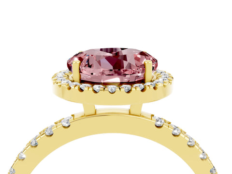Yellow gold Round Cut Halo Diamond Pave Band with Prong Setting_4