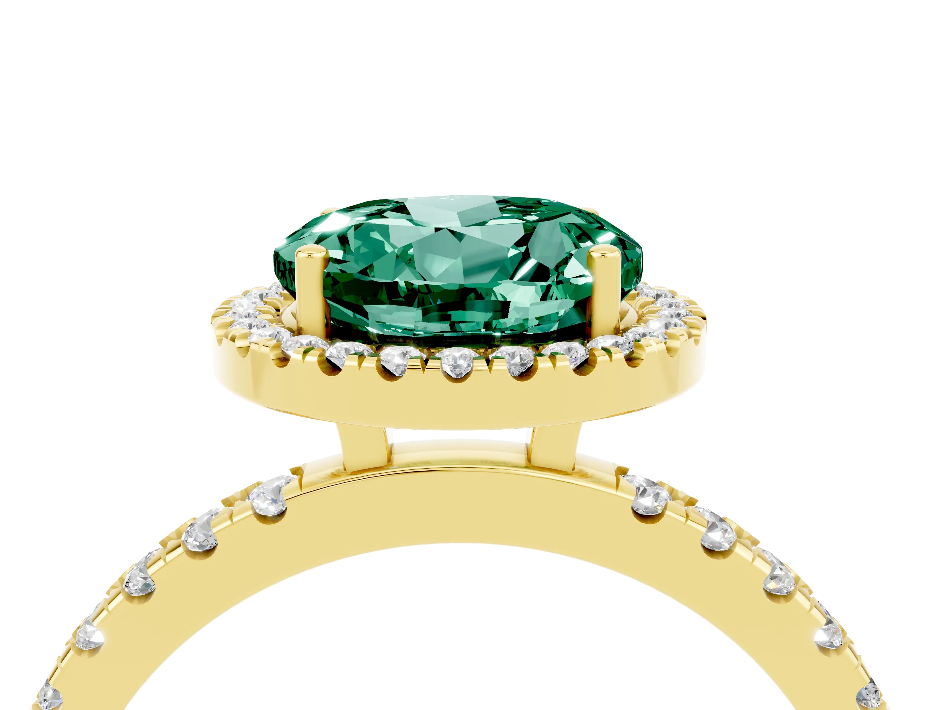 Yellow gold Round Cut Halo Diamond Pave Band with Prong Setting_4