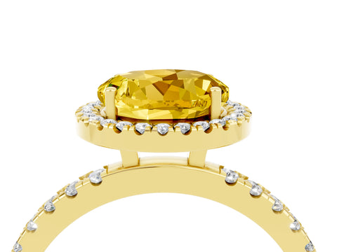 Yellow gold Round Cut Halo Diamond Pave Band with Prong Setting_4