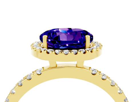 Yellow gold Round Cut Halo Diamond Pave Band with Prong Setting_4