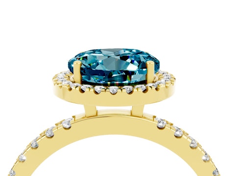 Yellow gold Round Cut Halo Diamond Pave Band with Prong Setting_4