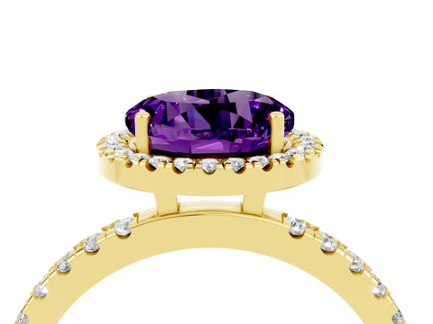 Yellow gold Round Cut Halo Diamond Pave Band with Prong Setting_4