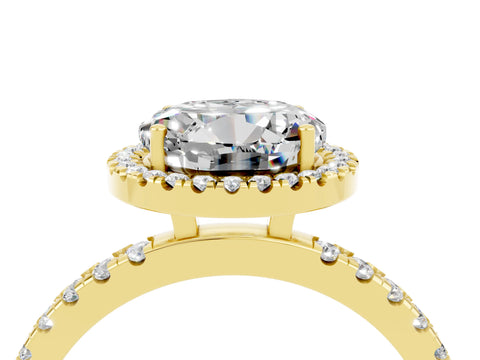 Yellow gold Round Cut Halo Diamond Pave Band with Prong Setting_4