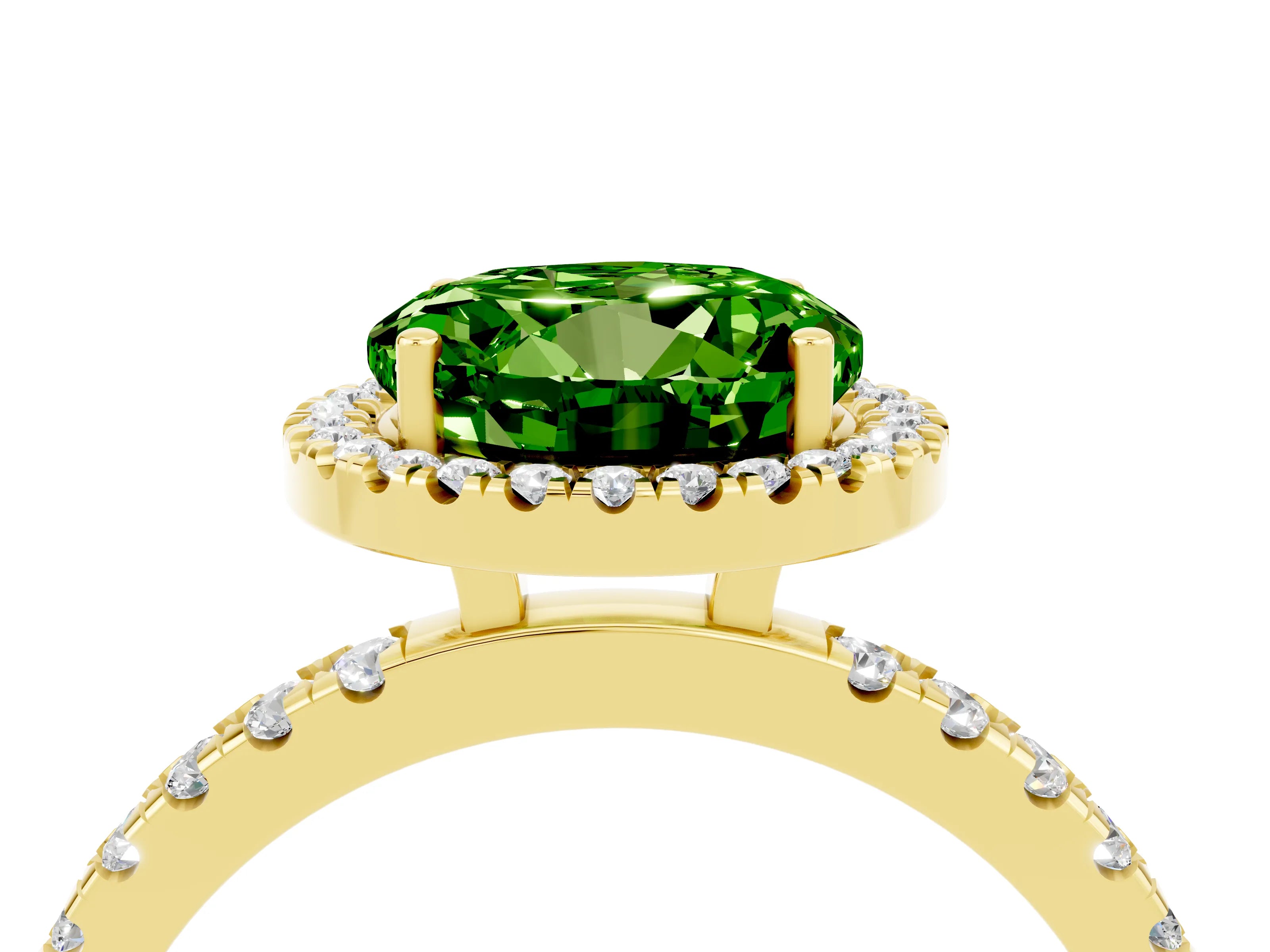 Yellow gold Round Cut Halo Diamond Pave Band with Prong Setting_4
