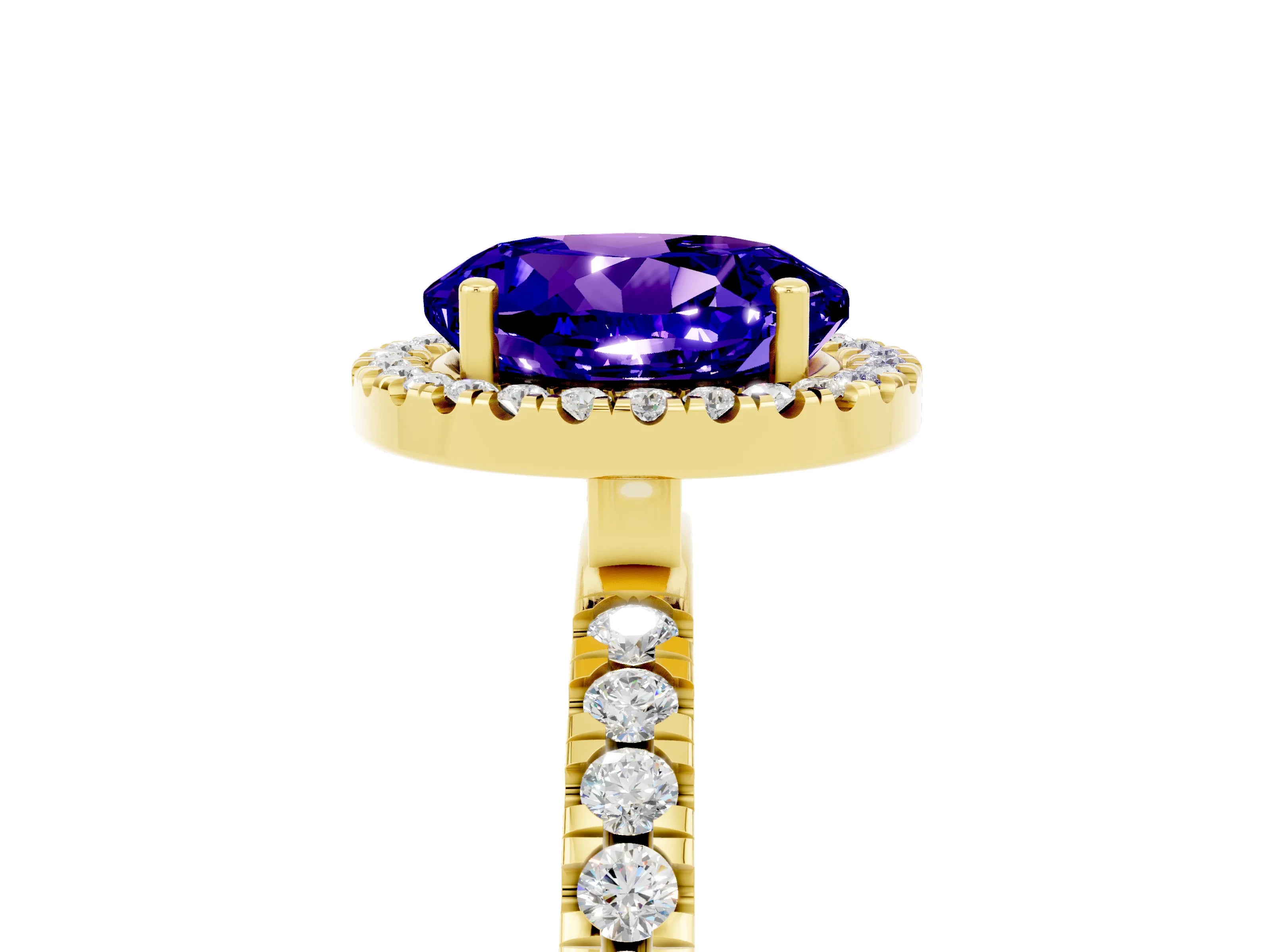 Yellow gold Round Cut Halo Diamond Pave Band with Prong Setting_5