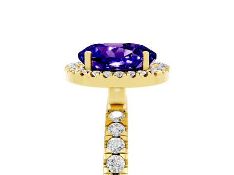 Yellow gold Round Cut Halo Diamond Pave Band with Prong Setting_5