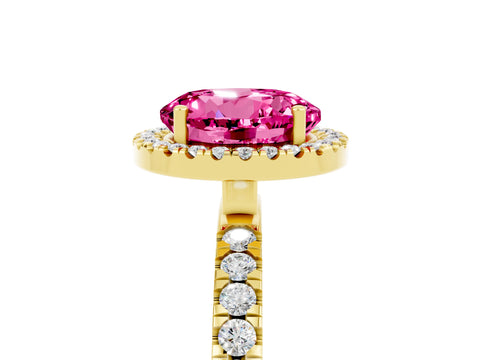 Yellow gold Round Cut Halo Diamond Pave Band with Prong Setting_5