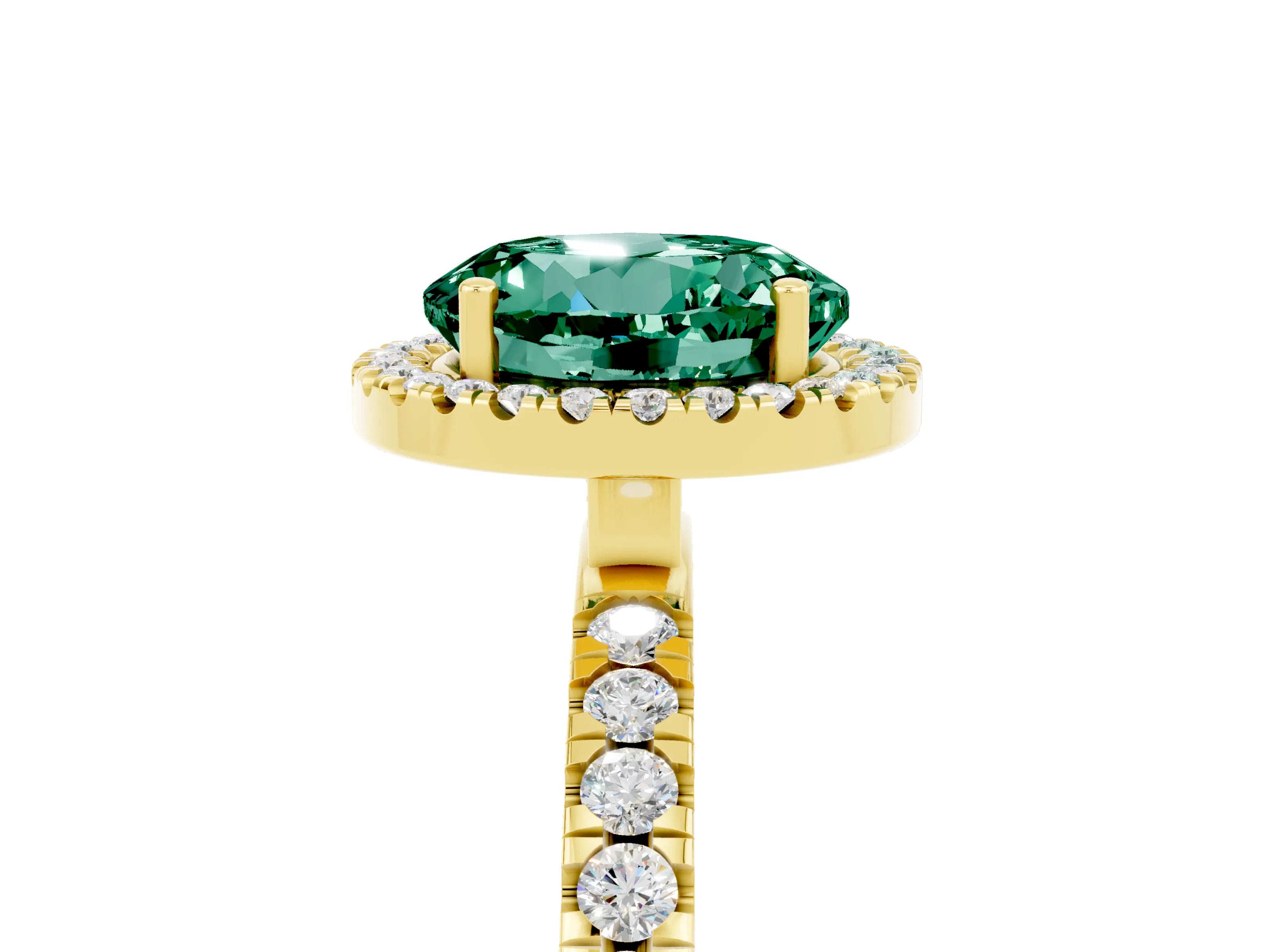 Yellow gold Round Cut Halo Diamond Pave Band with Prong Setting_5