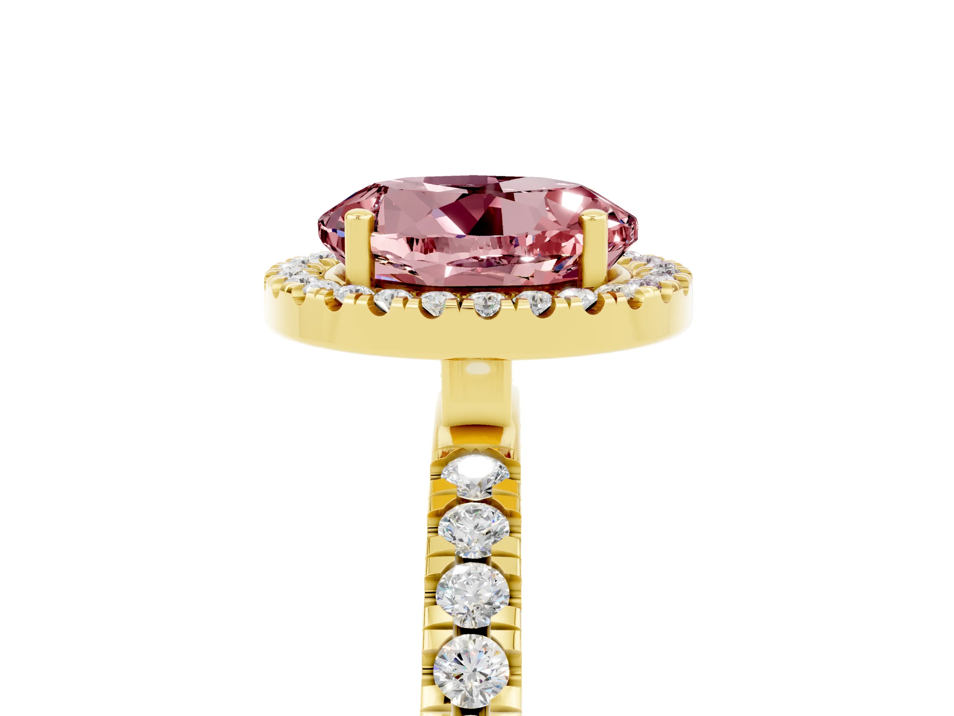 Yellow gold Round Cut Halo Diamond Pave Band with Prong Setting_5