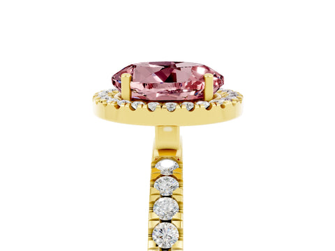 Yellow gold Round Cut Halo Diamond Pave Band with Prong Setting_5