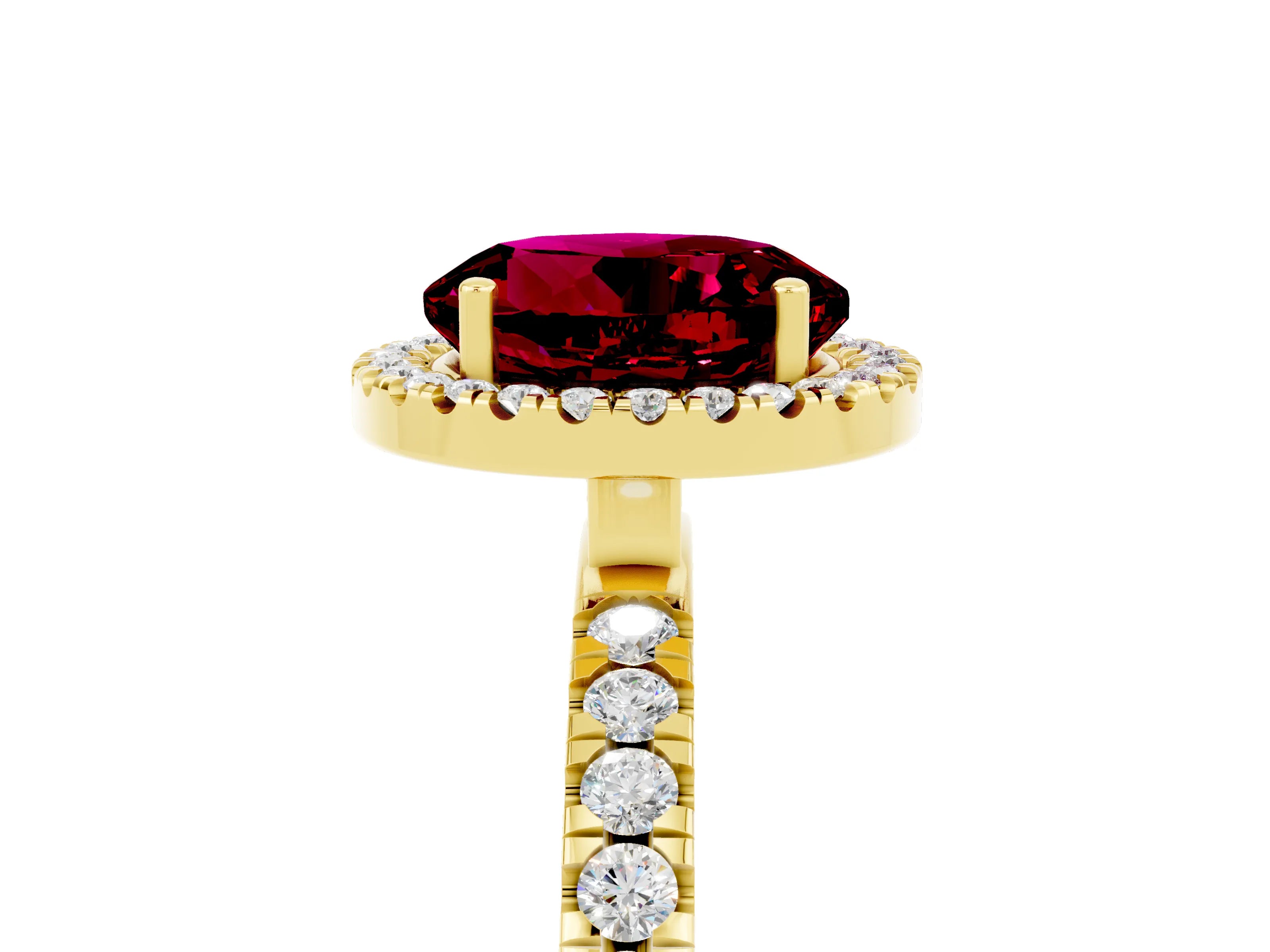 Yellow gold Round Cut Halo Diamond Pave Band with Prong Setting_5