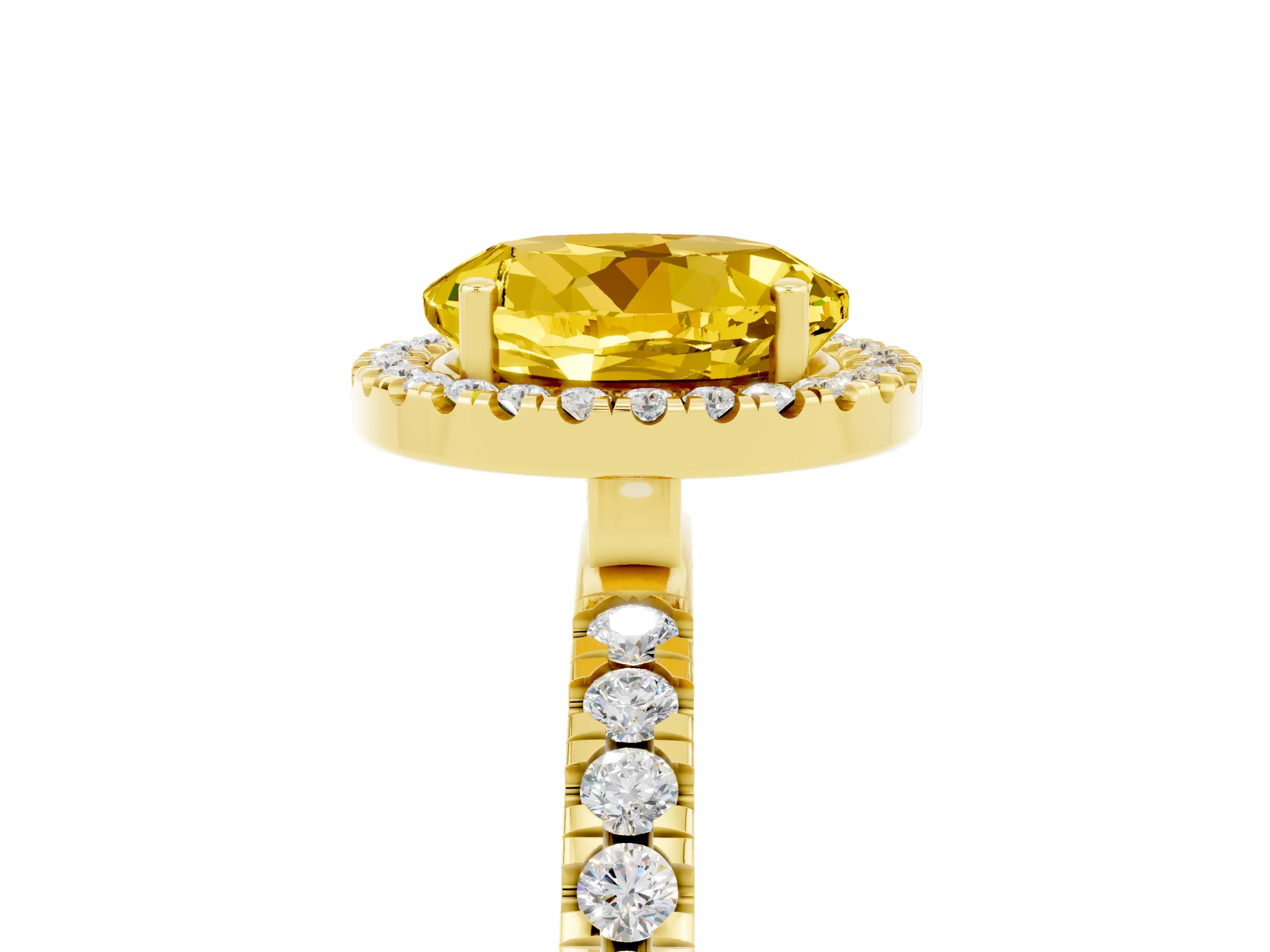 Yellow gold Round Cut Halo Diamond Pave Band with Prong Setting_5