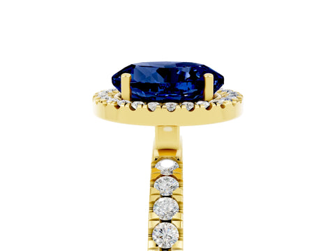 Yellow gold Round Cut Halo Diamond Pave Band with Prong Setting_5