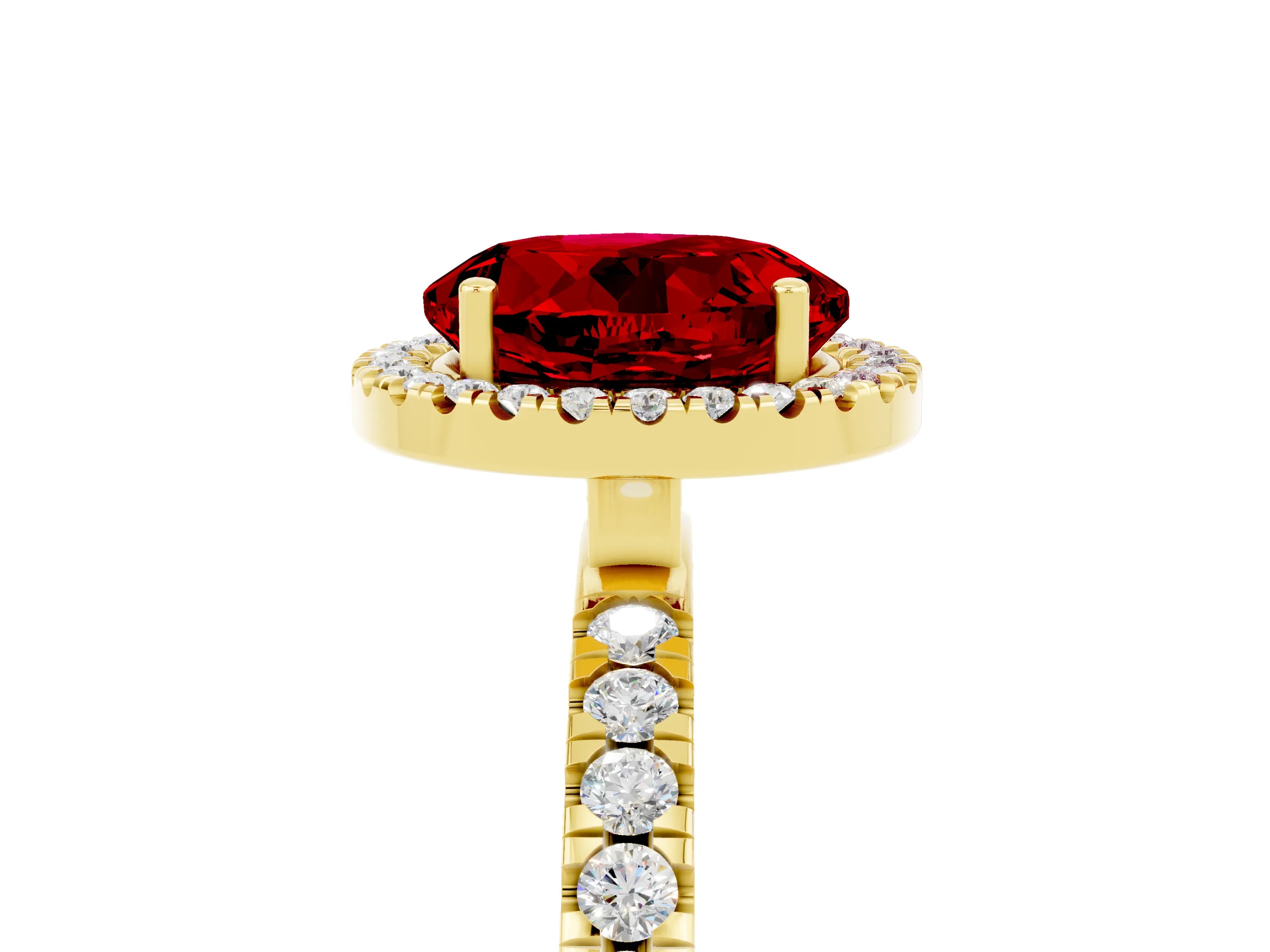 Yellow gold Round Cut Halo Diamond Pave Band with Prong Setting_5