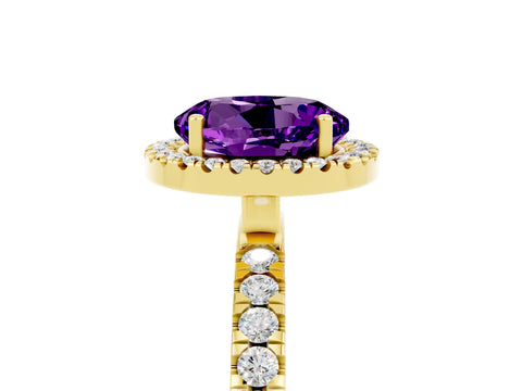 Yellow gold Round Cut Halo Diamond Pave Band with Prong Setting_5