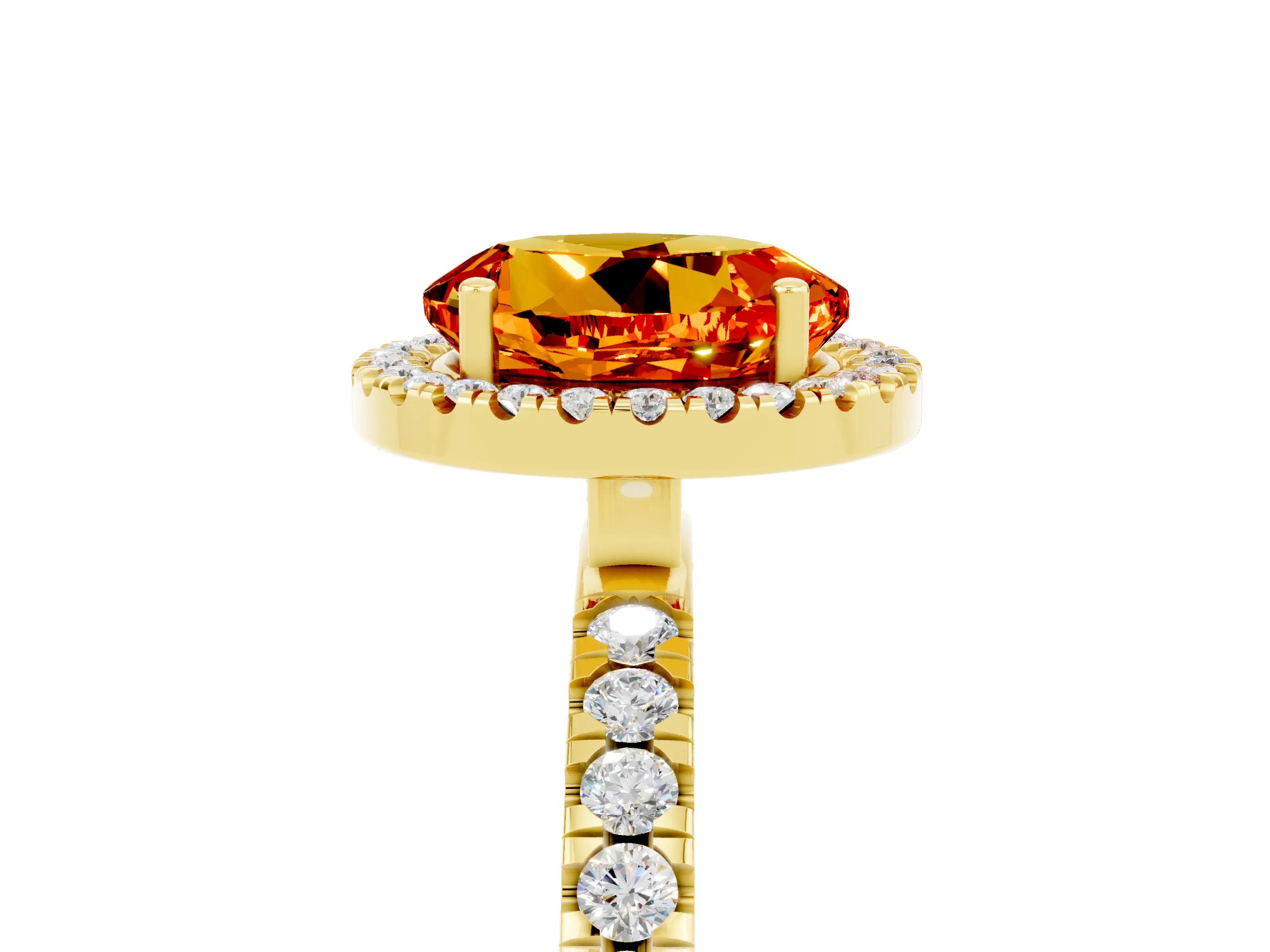 Yellow gold Round Cut Halo Diamond Pave Band with Prong Setting_5