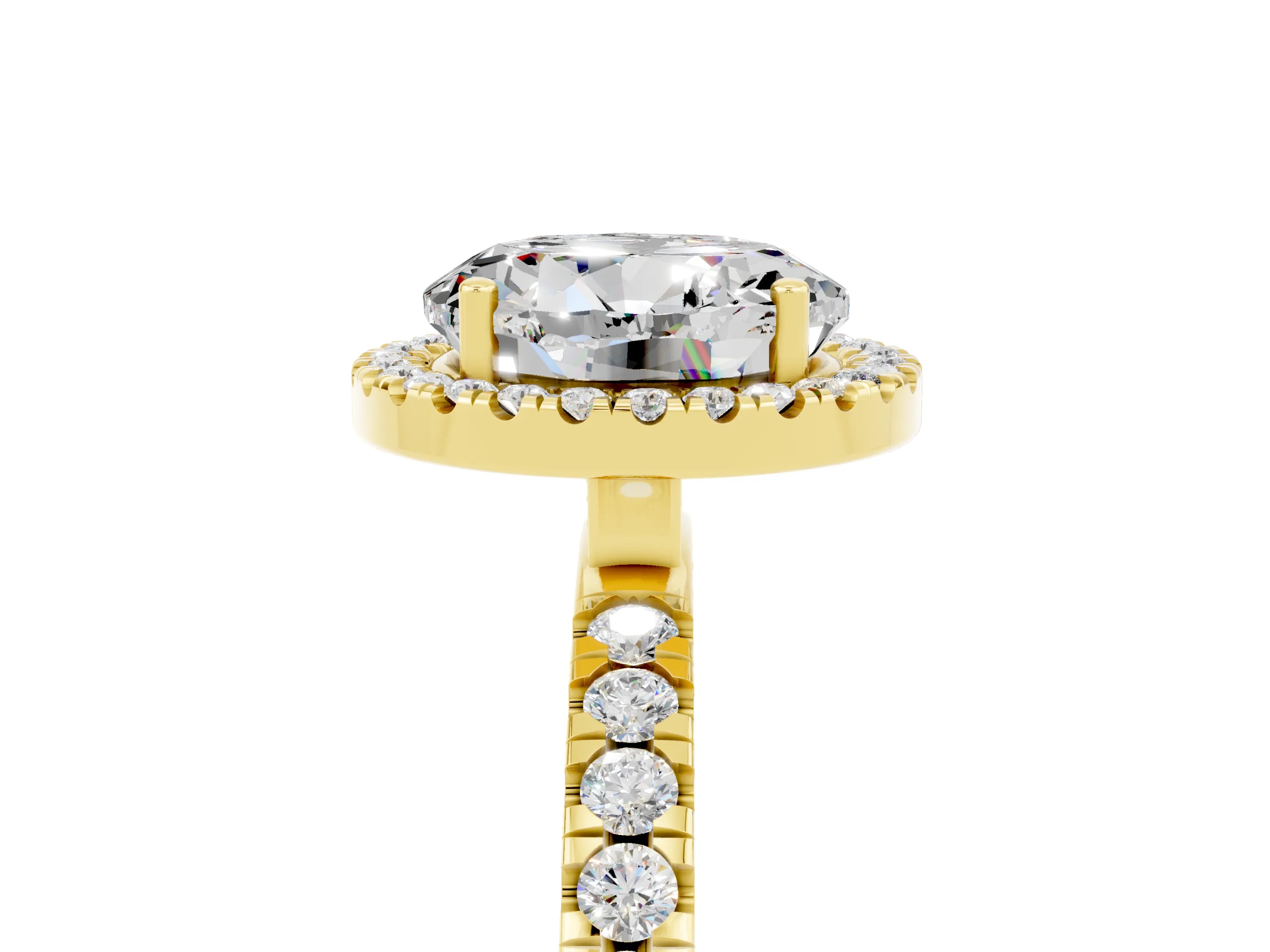 Yellow gold Round Cut Halo Diamond Pave Band with Prong Setting_5