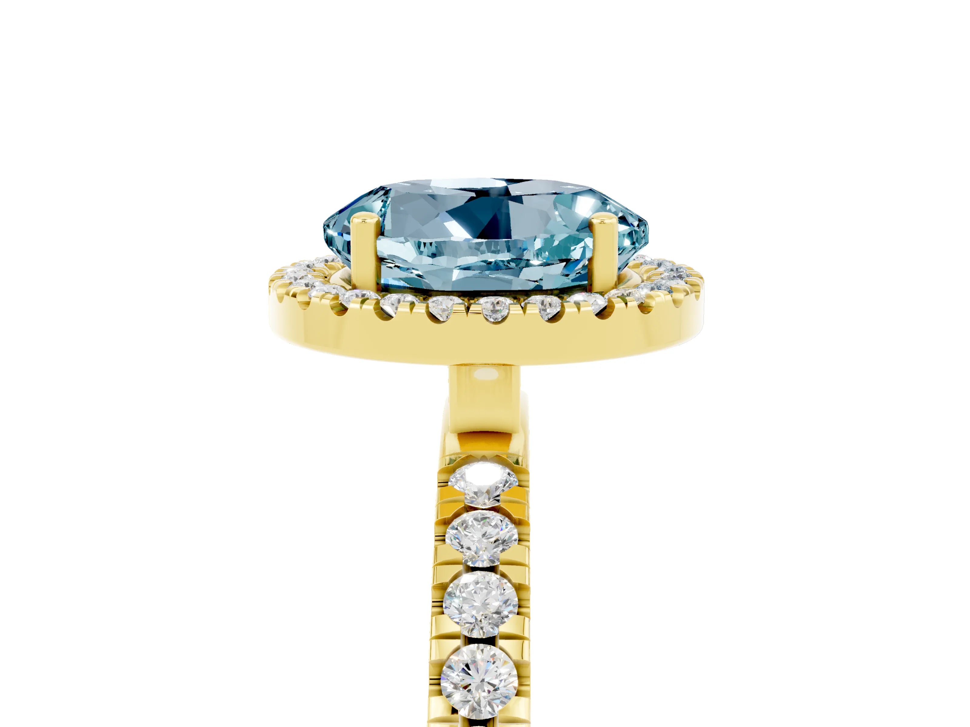 Yellow gold Round Cut Halo Diamond Pave Band with Prong Setting_5