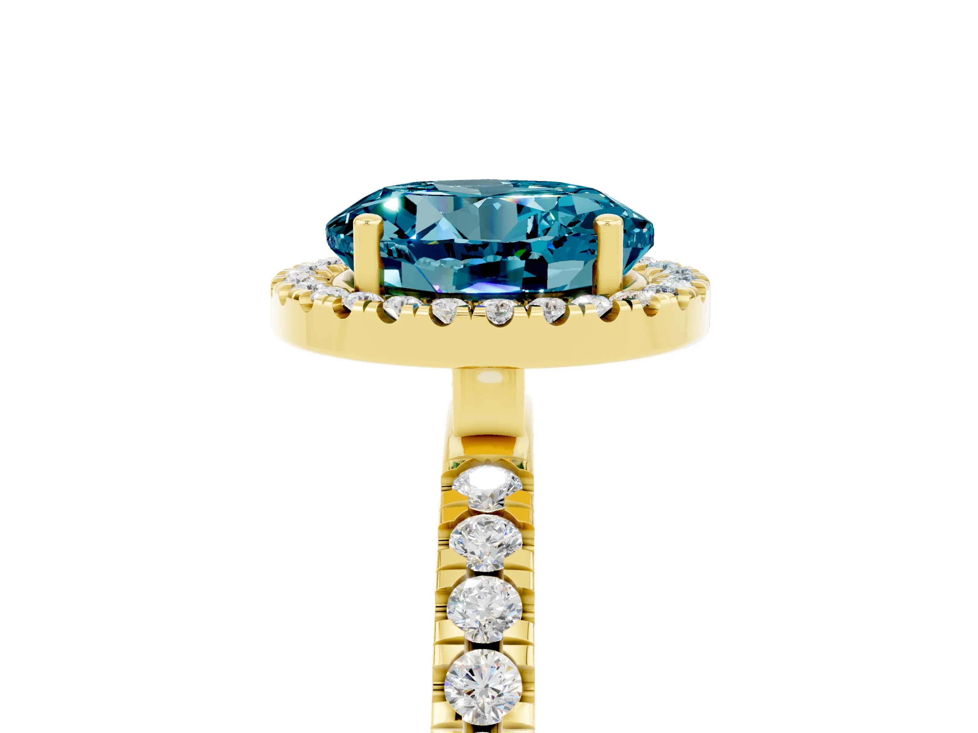 Yellow gold Round Cut Halo Diamond Pave Band with Prong Setting_5