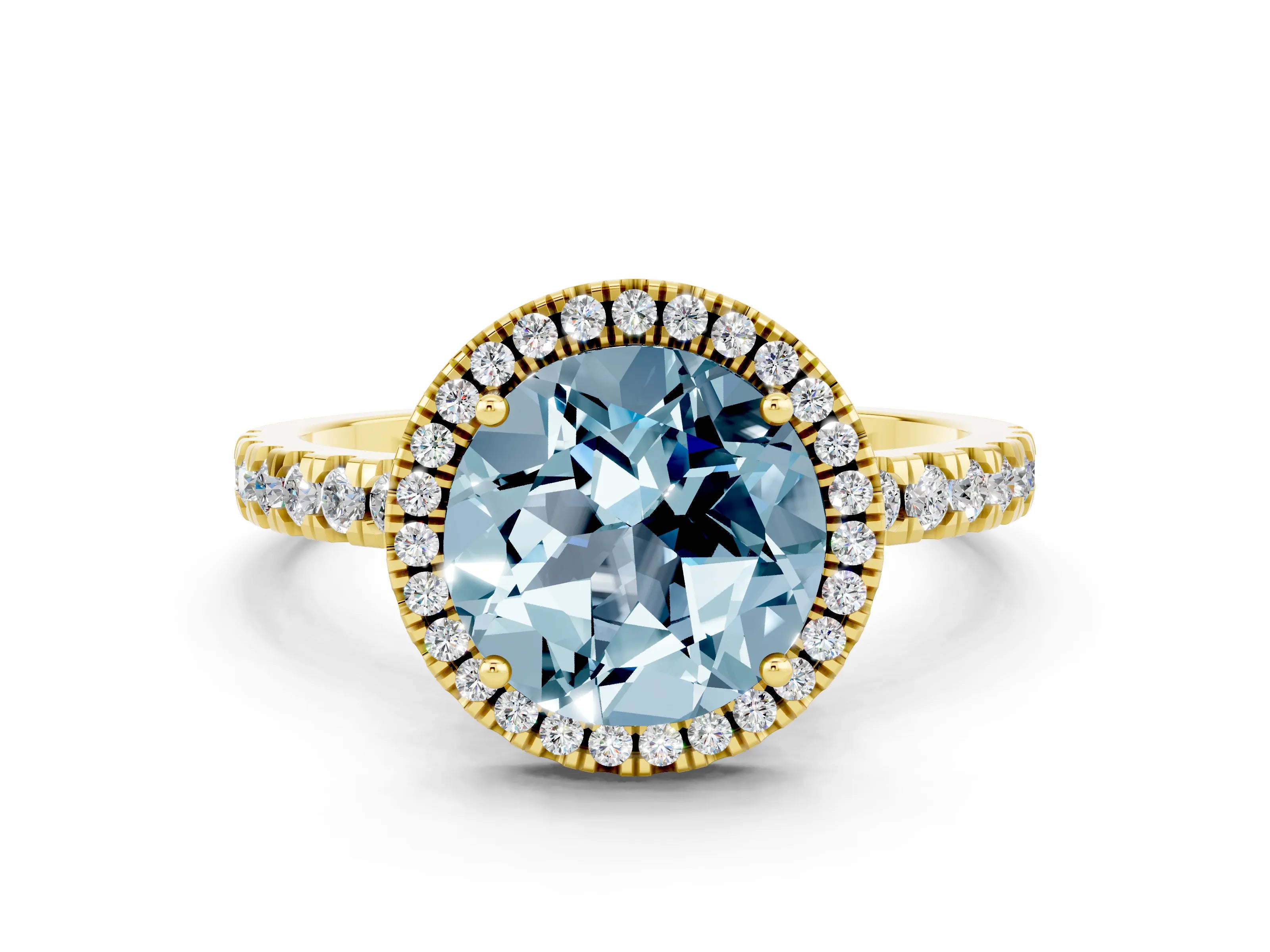 Yellow gold Round Cut Halo Diamond Pave Band with Prong Setting