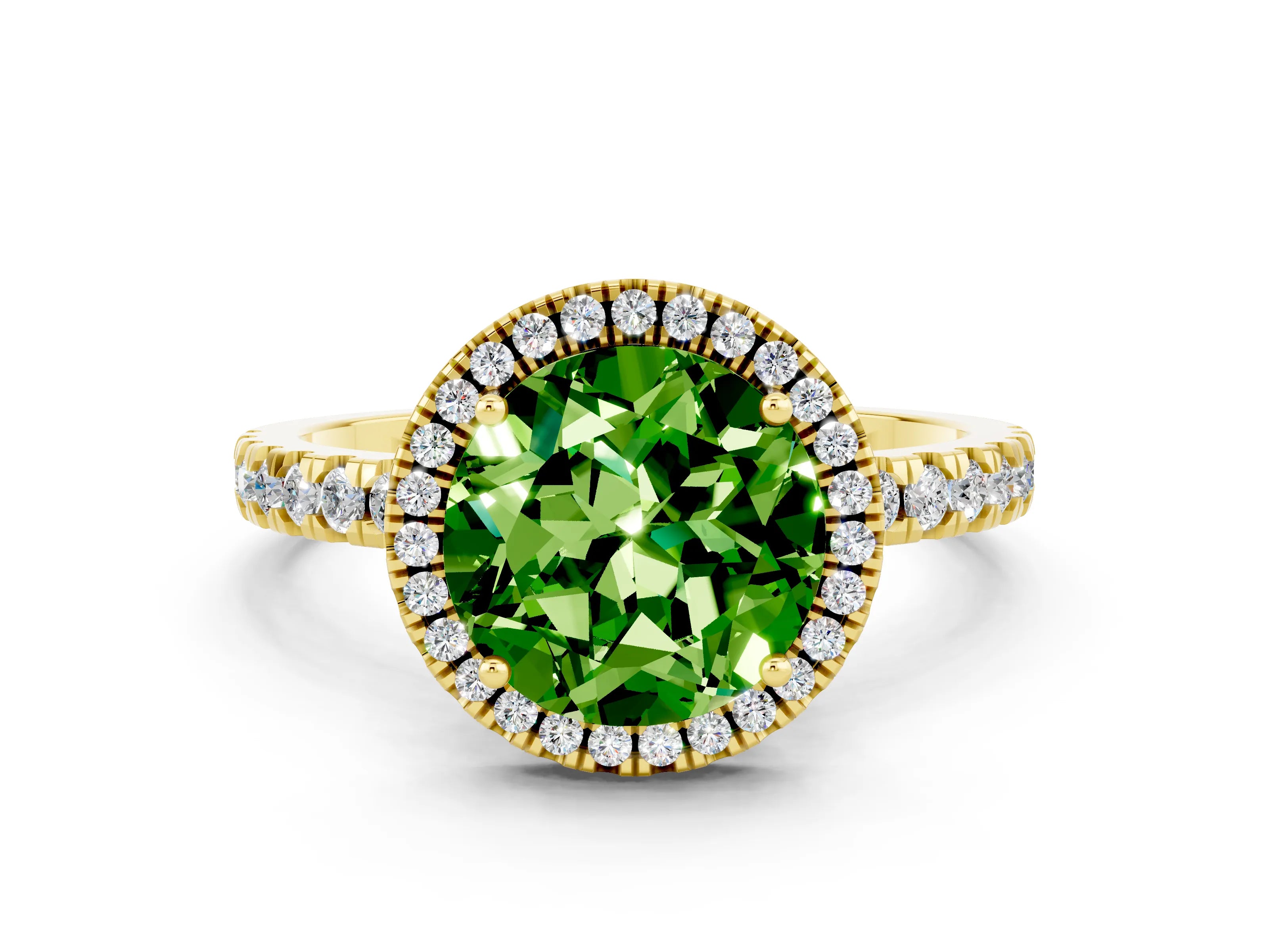 Yellow gold Round Cut Halo Diamond Pave Band with Prong Setting