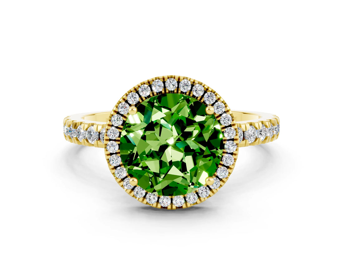 Yellow gold Round Cut Halo Diamond Pave Band with Prong Setting
