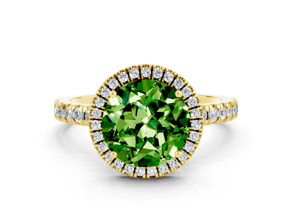 Yellow gold Round Cut Halo Diamond Pave Band with Prong Setting