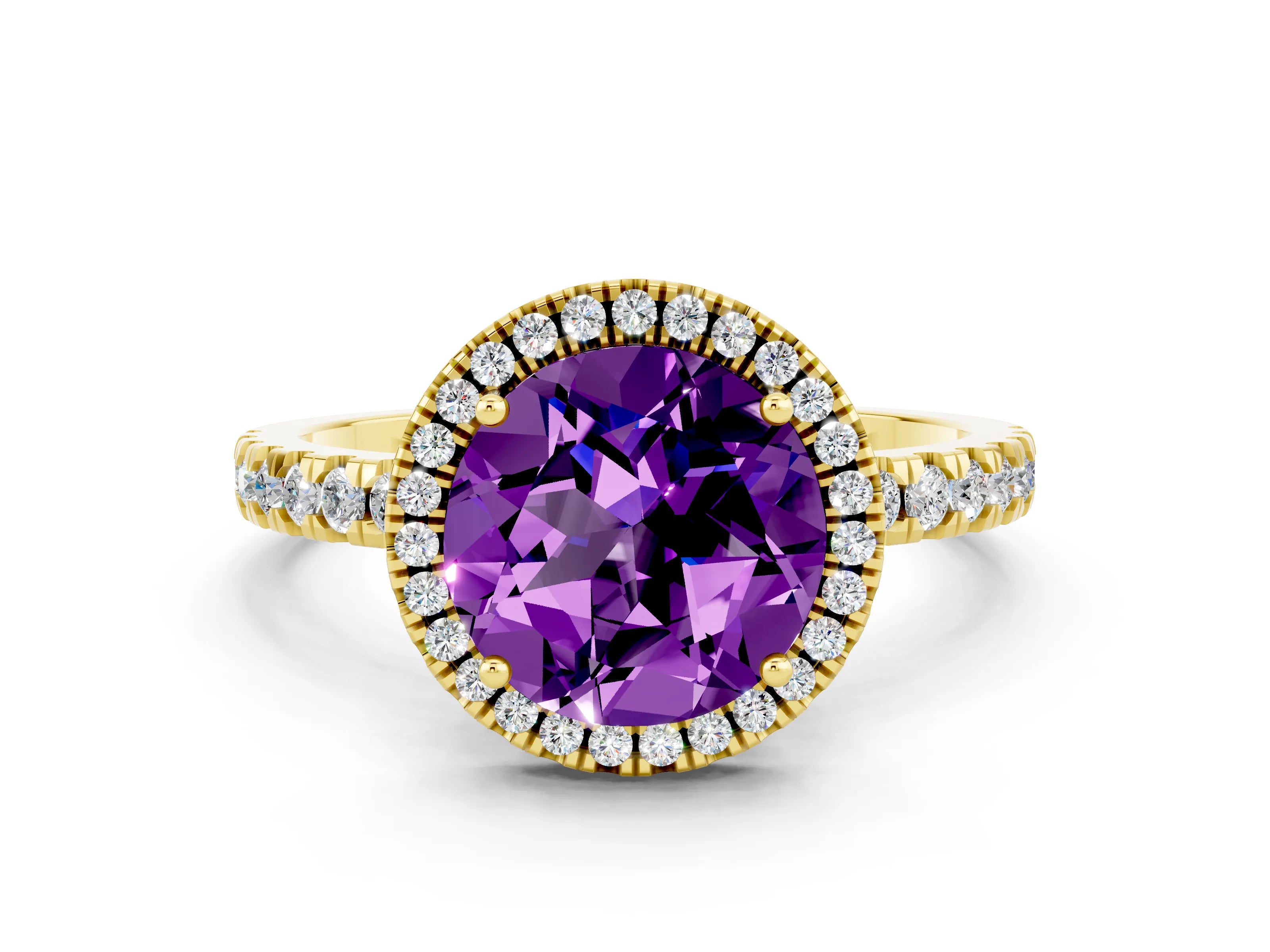 Yellow gold Round Cut Halo Diamond Pave Band with Prong Setting