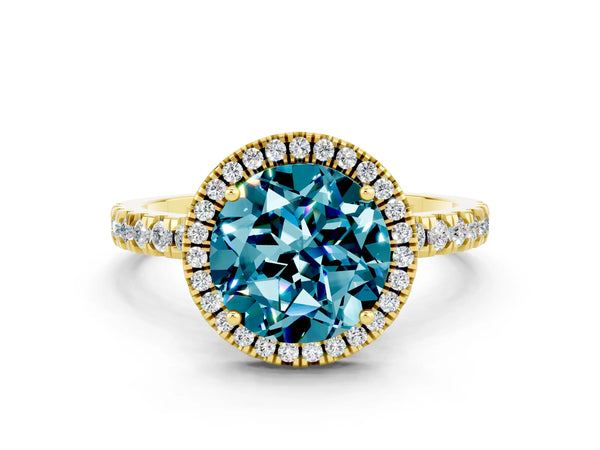 Yellow gold Round Cut Halo Diamond Pave Band with Prong Setting