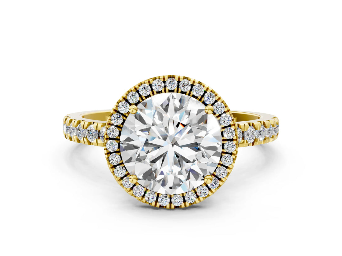 Yellow gold Round Cut Halo Diamond Pave Band with Prong Setting_8