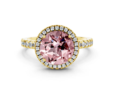 Yellow gold Round Cut Halo Diamond Pave Band with Prong Setting
