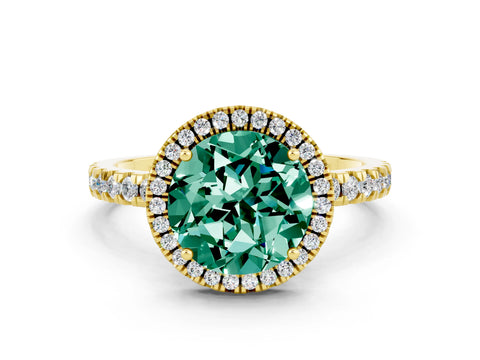 Yellow gold Round Cut Halo Diamond Pave Band with Prong Setting