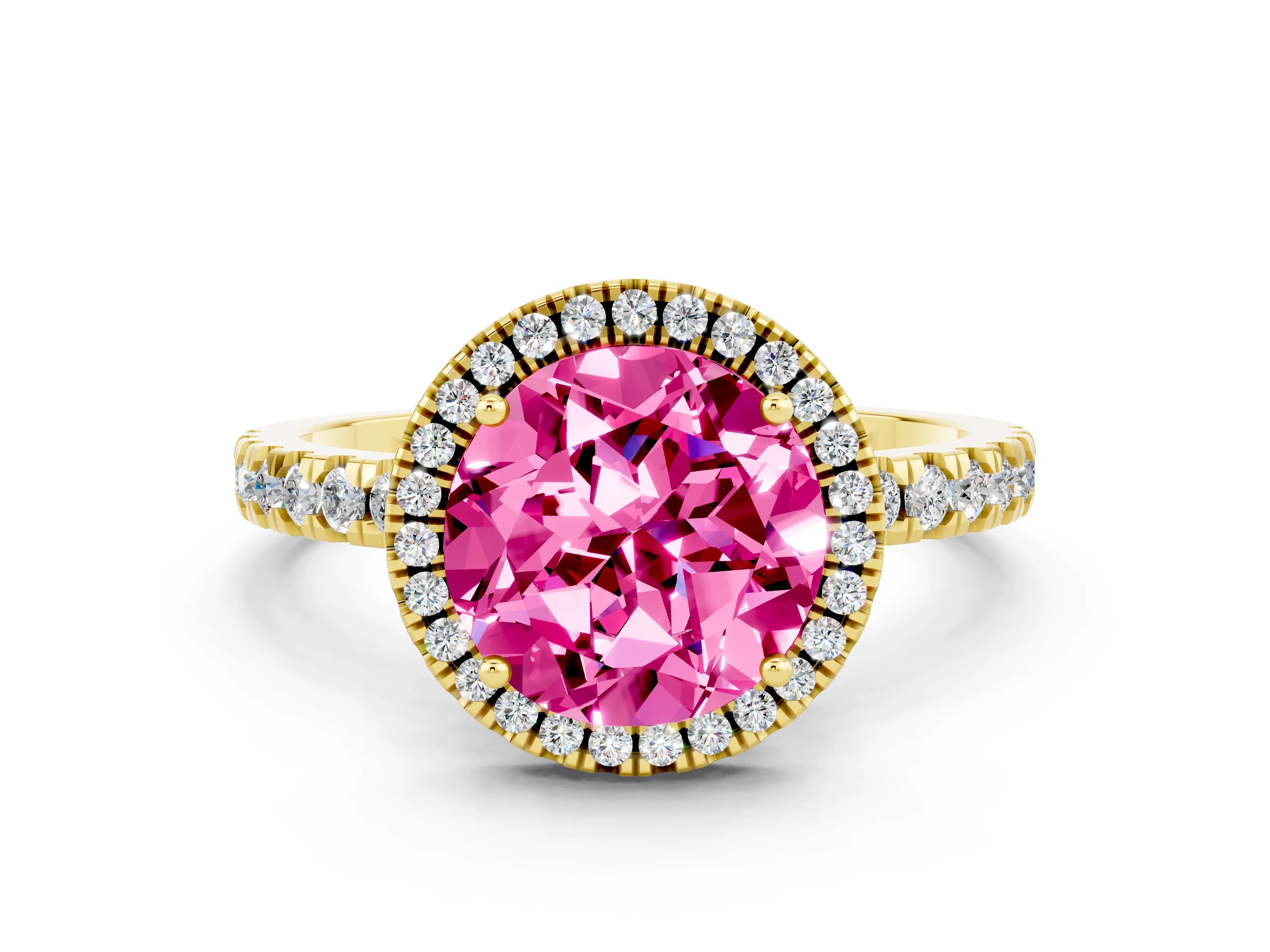 Yellow gold Round Cut Halo Diamond Pave Band with Prong Setting