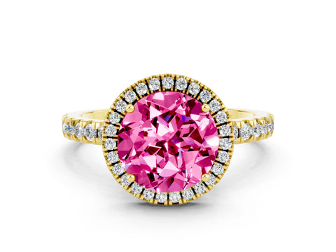 Yellow gold Round Cut Halo Diamond Pave Band with Prong Setting