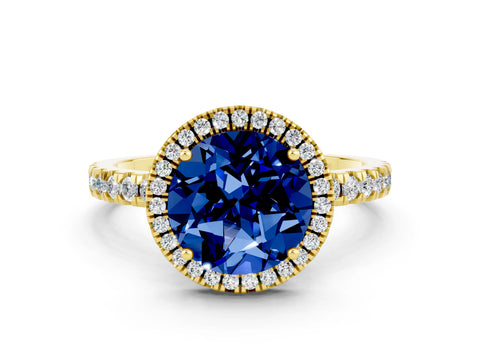 Yellow gold Round Cut Halo Diamond Pave Band with Prong Setting