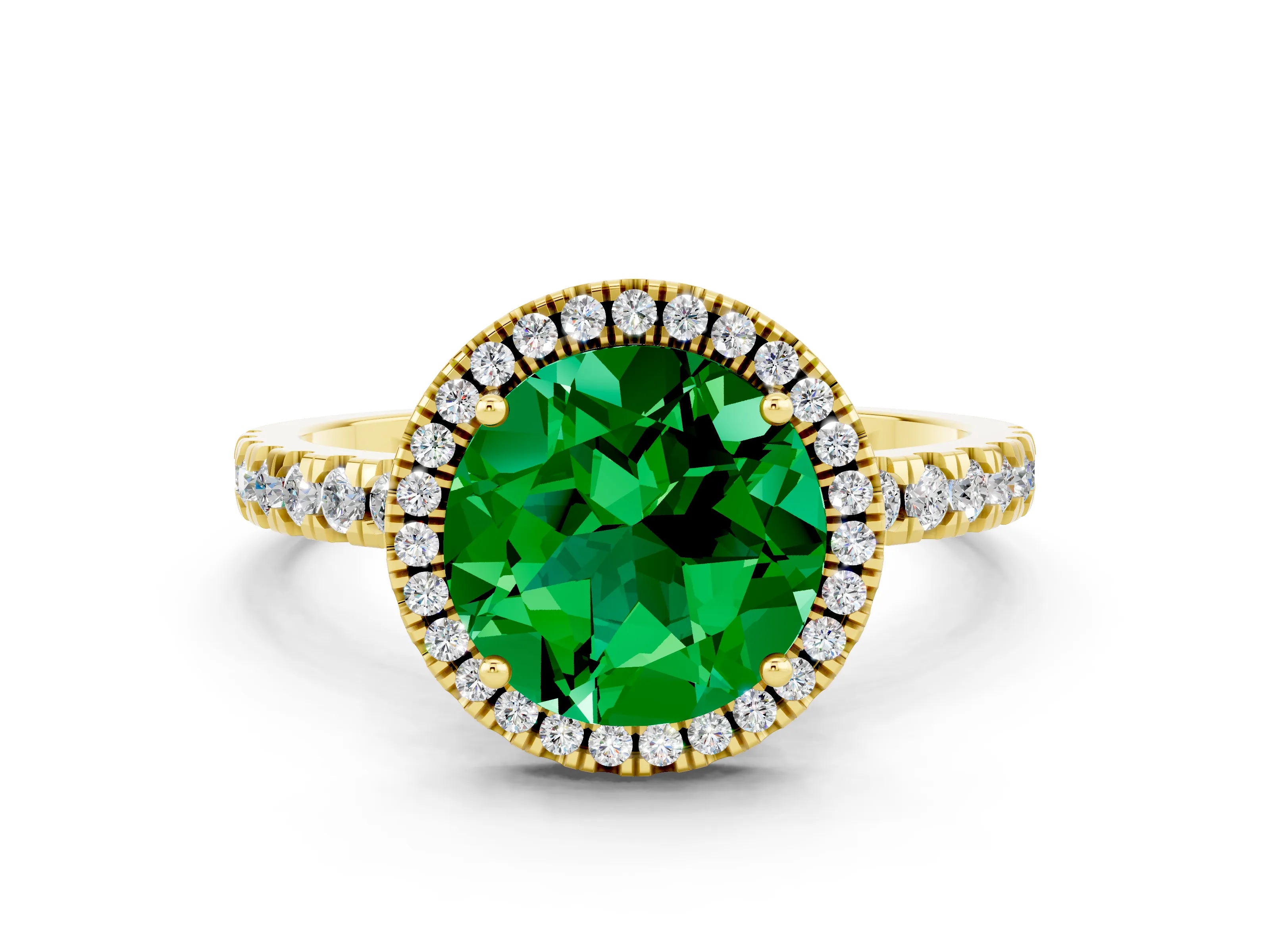 Yellow gold Round Cut Halo Diamond Pave Band with Prong Setting