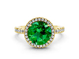 Yellow gold Round Cut Halo Diamond Pave Band with Prong Setting